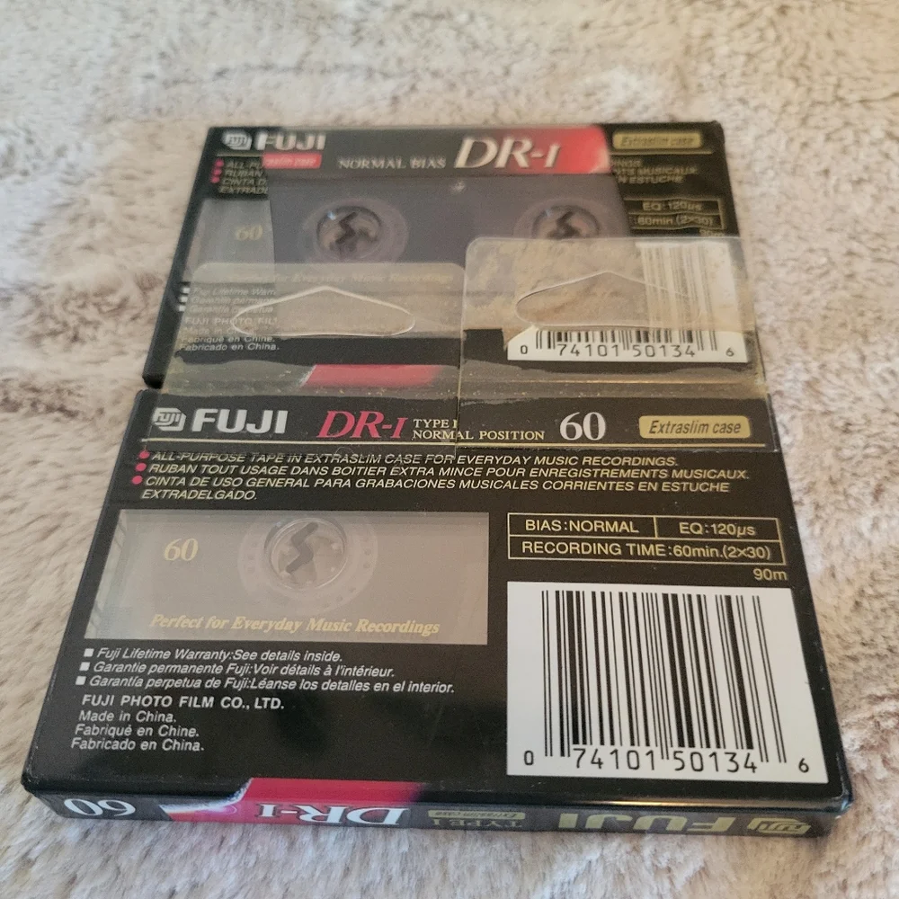 Lot of 2 New Fuji DR-I Extra Slim Case 60 Min Audio Cassette Tapes NEW Sealed